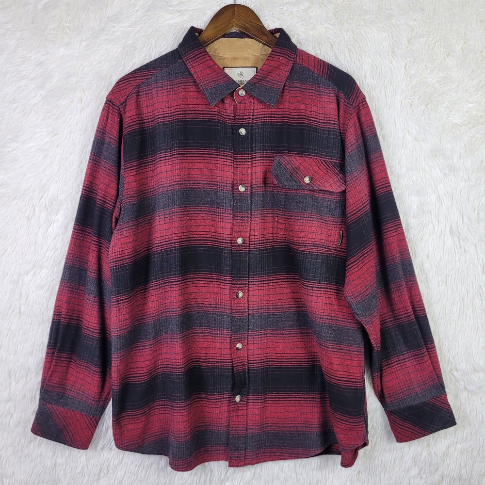 Legendary Whitetails Mens L Buck Camp Red Brushed Striped Flannel Workwear‎